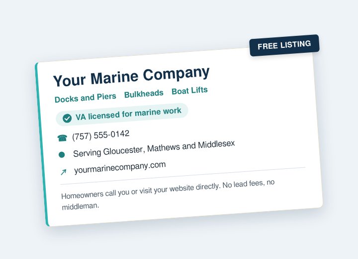 Sample 757 Waterfront contractor listing with the Virginia license badge